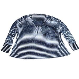 Allen B by Allen Schwartz Top Womens Large Blue Striped Tie Dye Long Sleeve